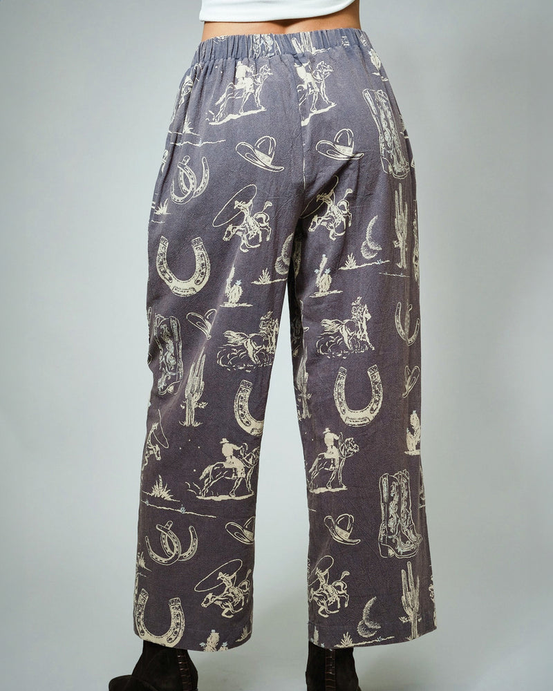 Washed Navy Western Motif Pants