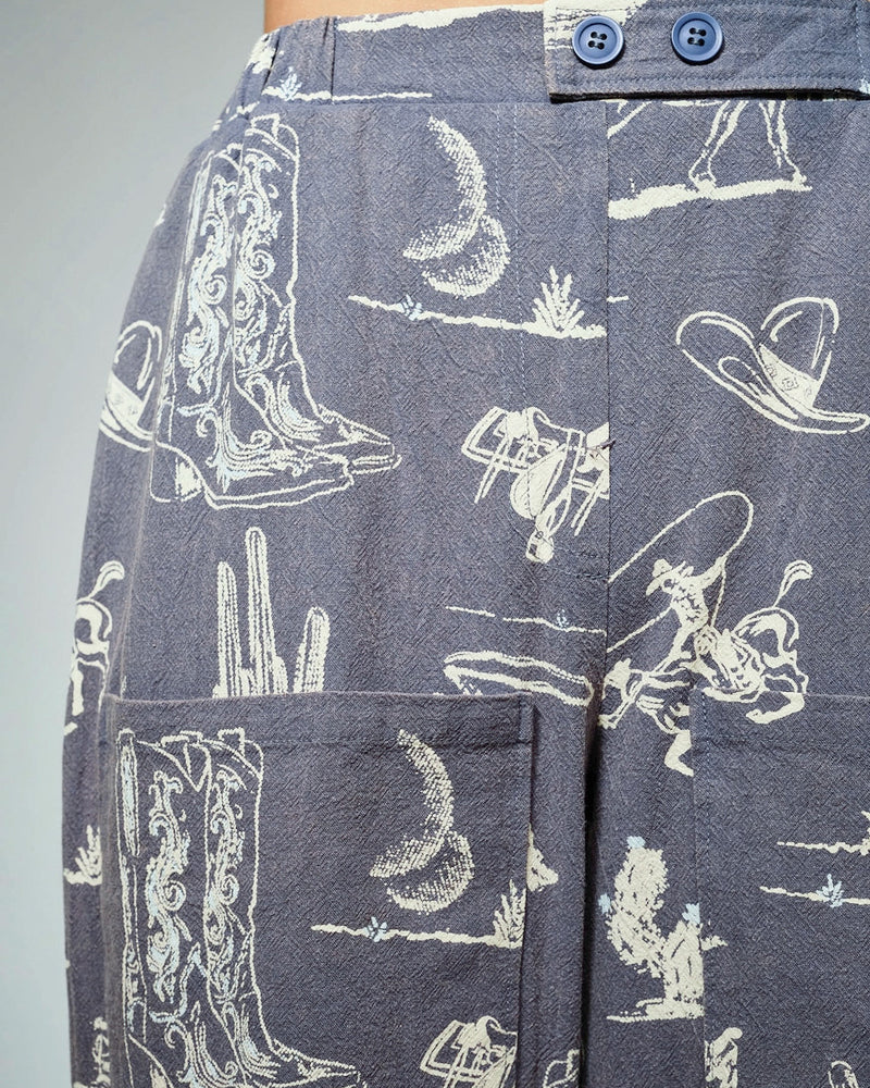 Washed Navy Western Motif Pants