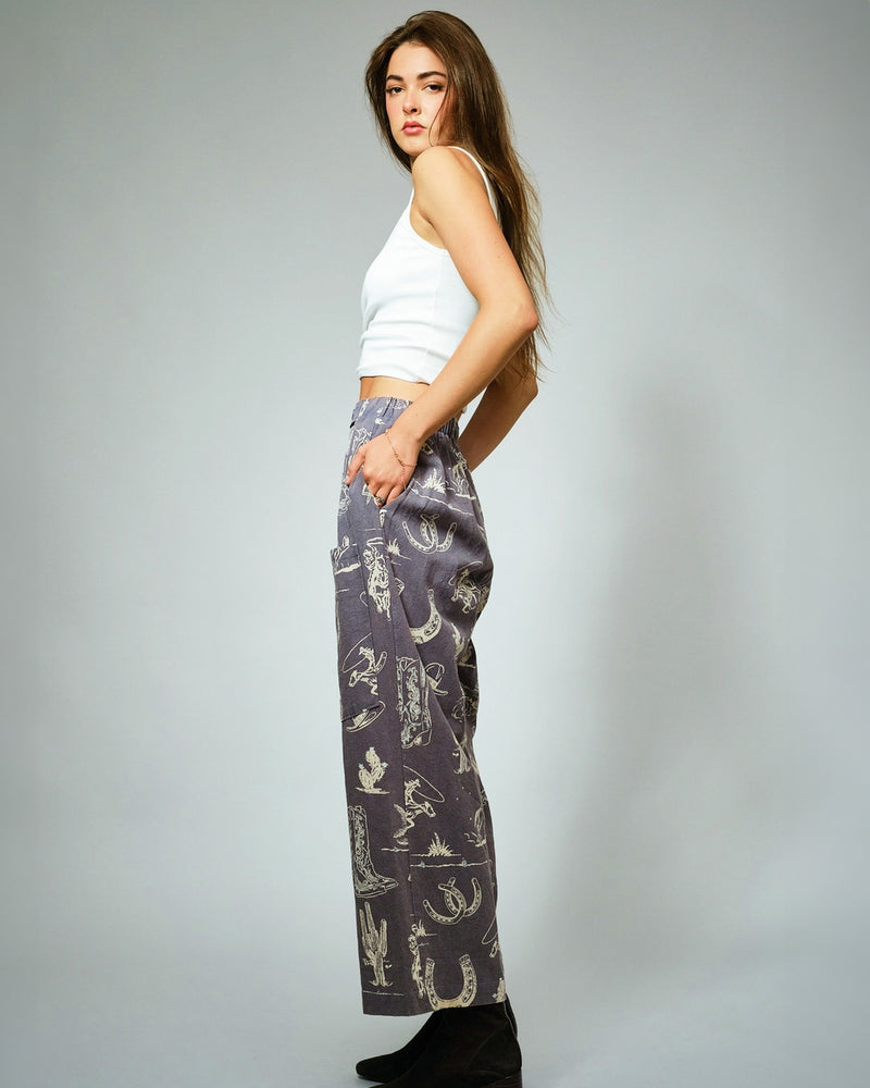Washed Navy Western Motif Pants