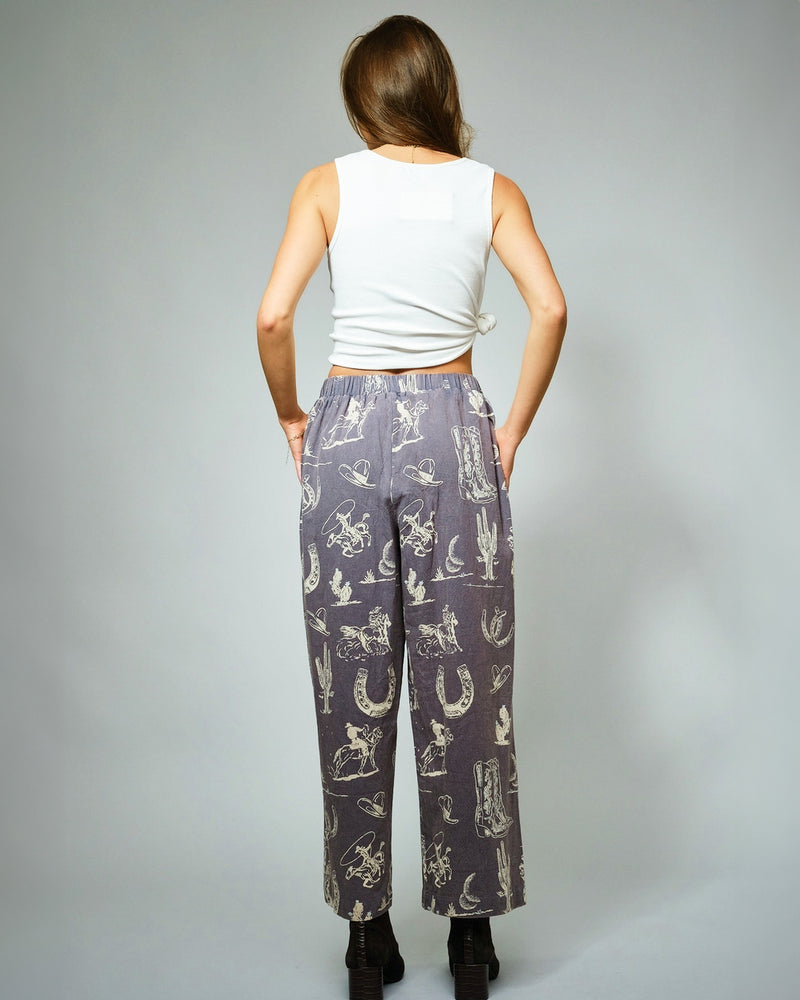 Washed Navy Western Motif Pants