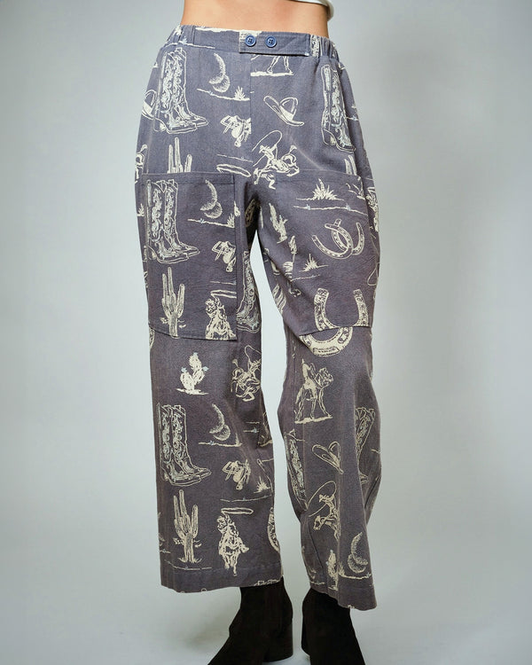 Washed Navy Western Motif Pants