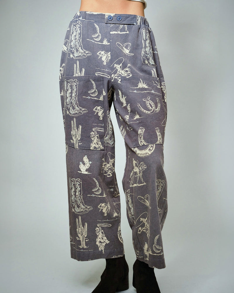 Washed Navy Western Motif Pants