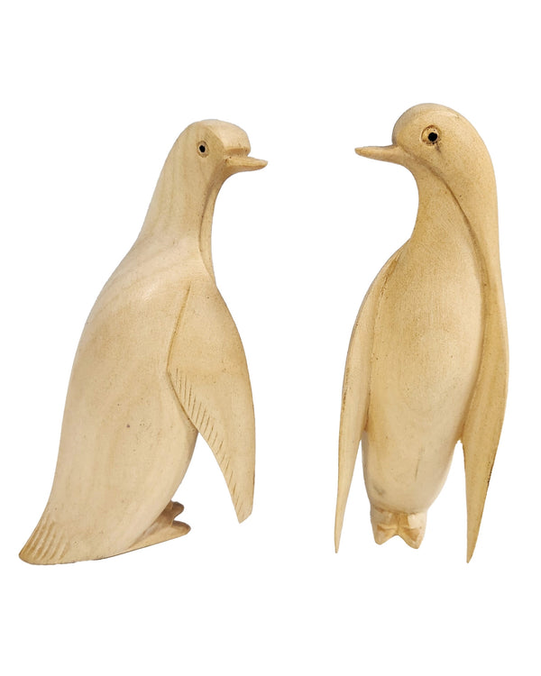 Pair of 2 Wooden Carved Penguins