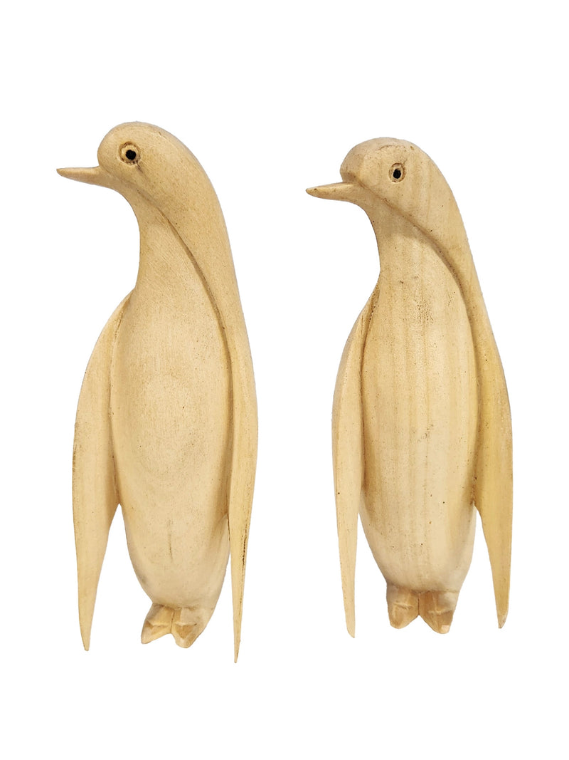 Pair of 2 Wooden Carved Penguins