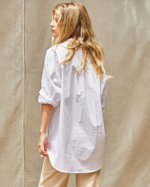 White Woven Oversized Cotton Shirt