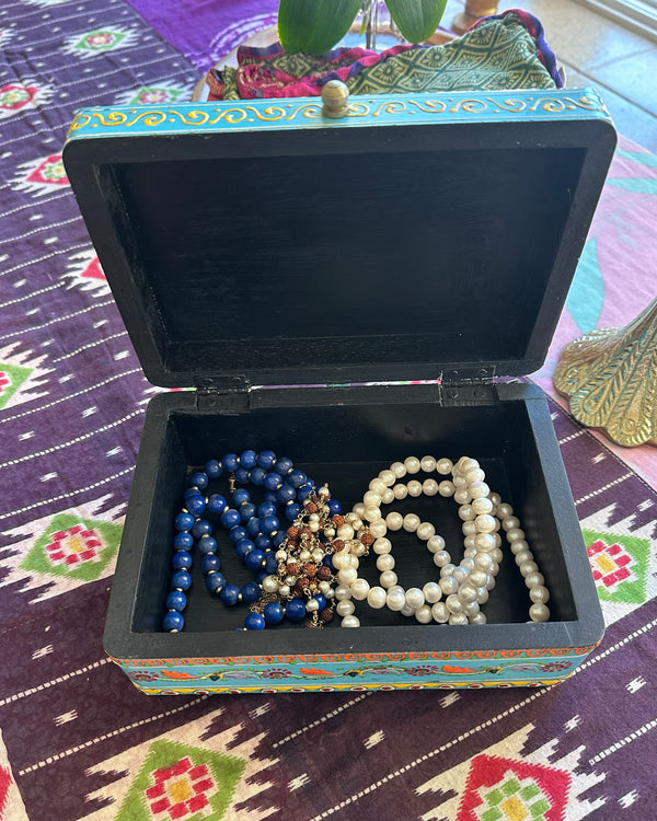 Hand Painted Blue Wood Box