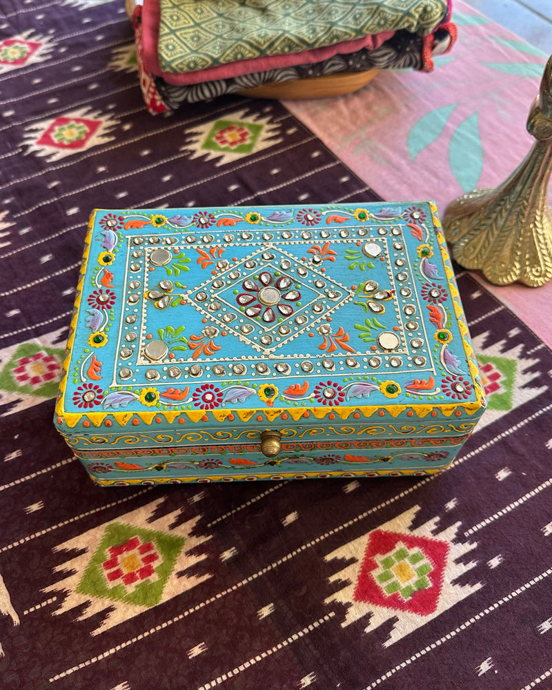 Hand Painted Blue Wood Box