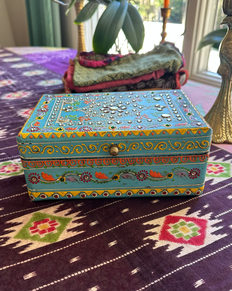 Hand Painted Blue Wood Box