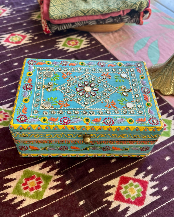 Hand Painted Blue Wood Box