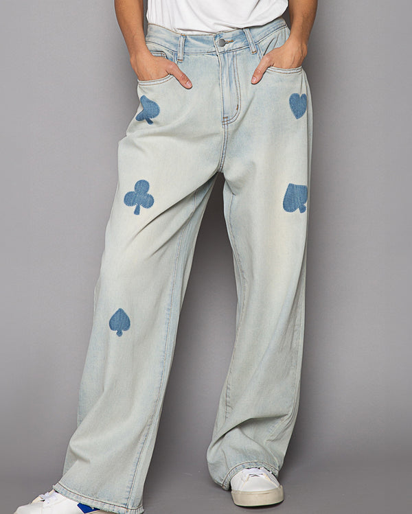 Playing Card Bleached Out Wide Jeans