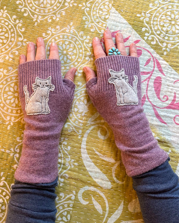 Handmade Recycled Cat Cashmere Fingerless Gloves