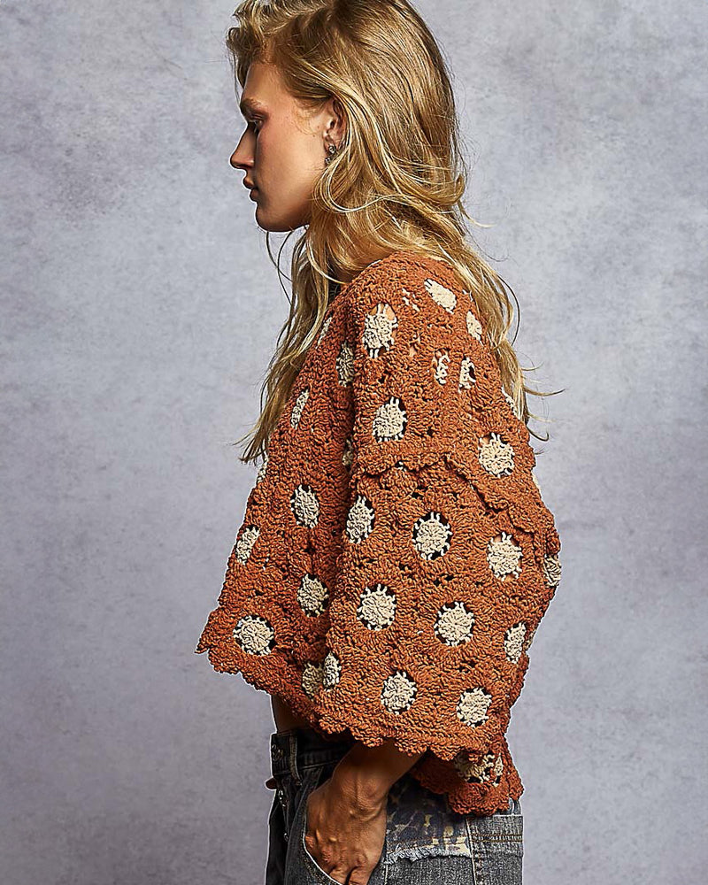 Cropped Chenille Crochet Sweater