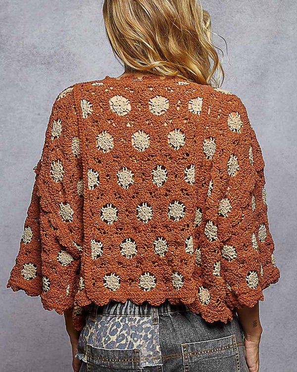 Cropped Chenille Crochet Sweater