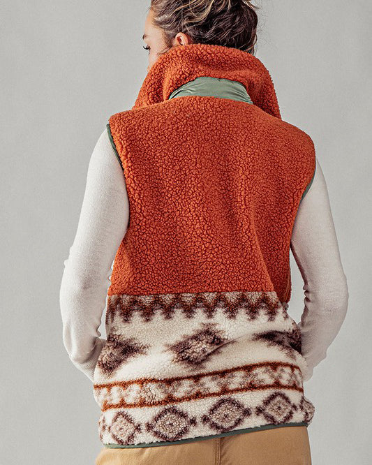 Clay Sherpa Fleece Tribal Print Vest