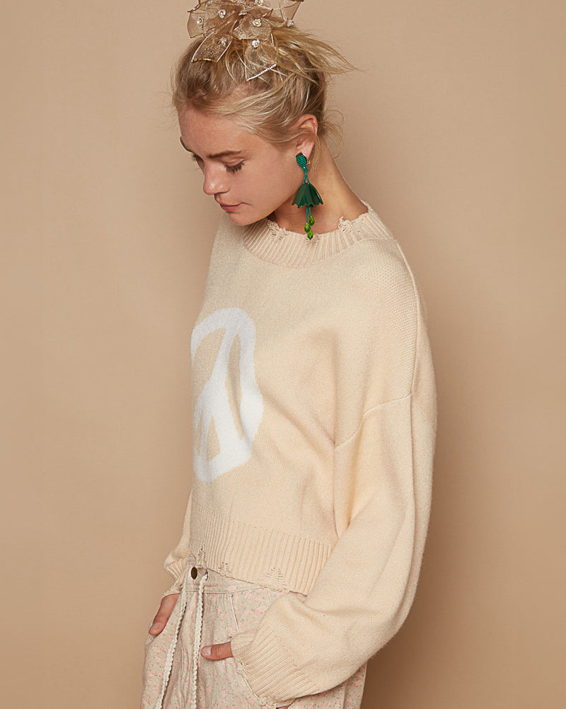 Cream Peace Symbol Sweater