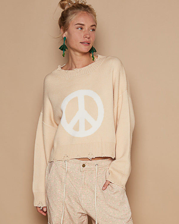 Cream Peace Symbol Sweater