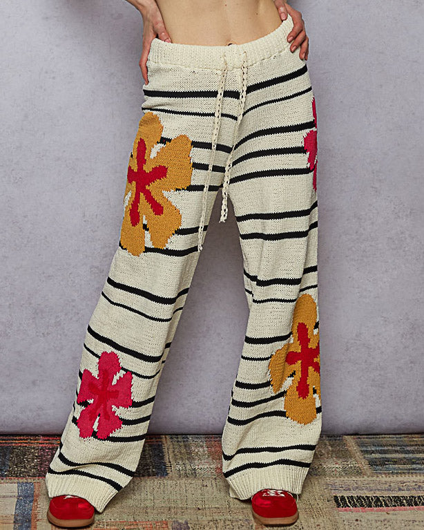 Floral and Stripe Chenille Sweater Pants