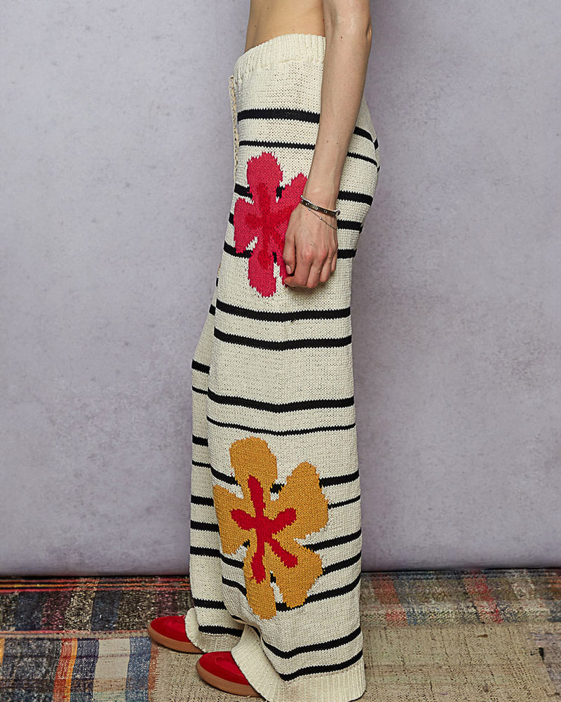 Floral and Stripe Chenille Sweater Pants