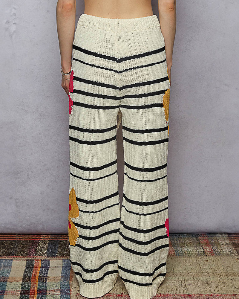 Floral and Stripe Chenille Sweater Pants