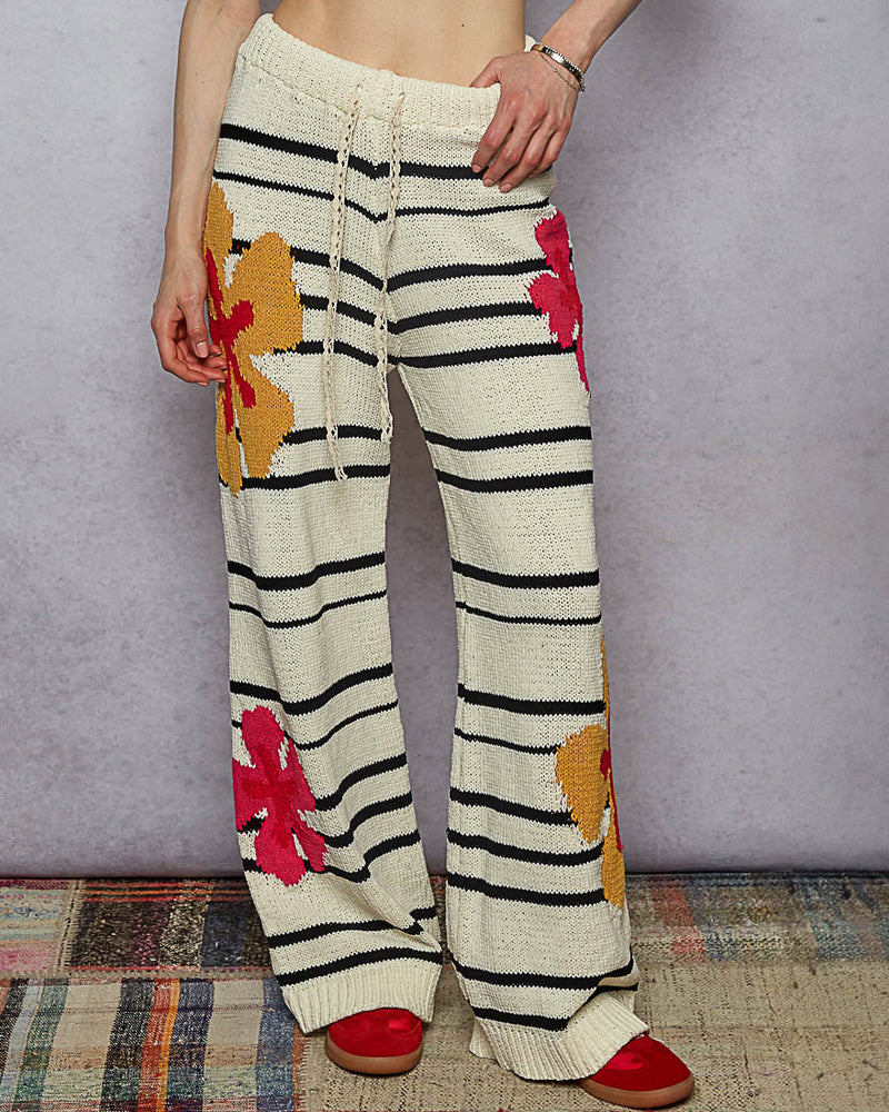 Floral and Stripe Chenille Sweater Pants