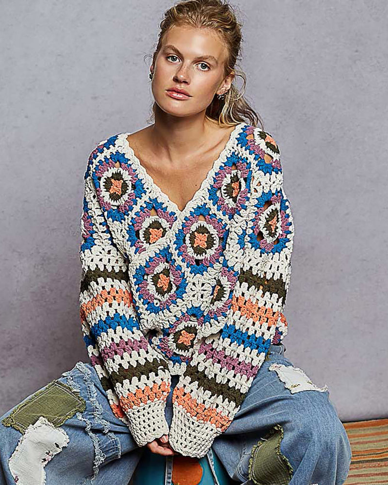 Chunky Chenille Granny Square Sweater