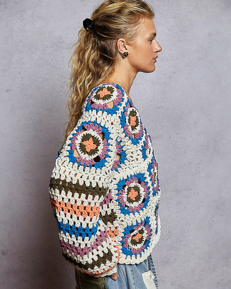 Chunky Chenille Granny Square Sweater