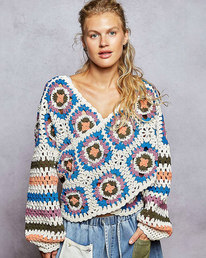 Chunky Chenille Granny Square Sweater