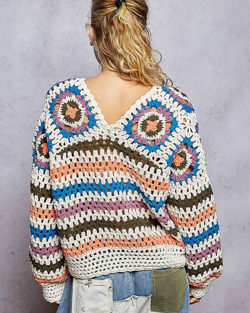 Chunky Chenille Granny Square Sweater