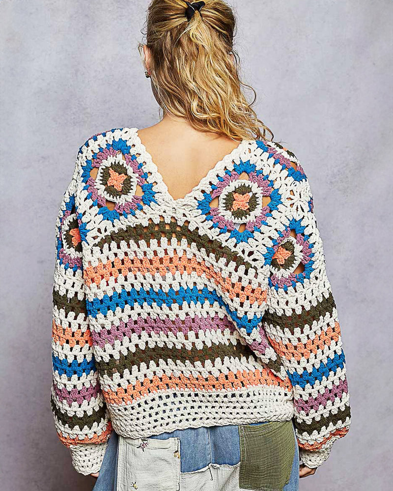 Chunky Chenille Granny Square Sweater