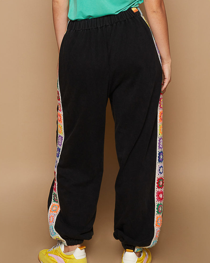 Black Crochet Trim Jogger