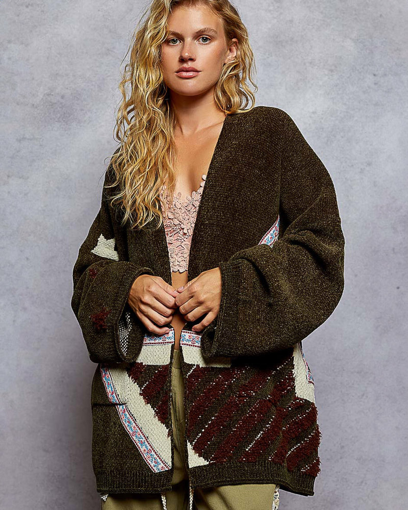 All The Stars Olive Chenille Cardigan