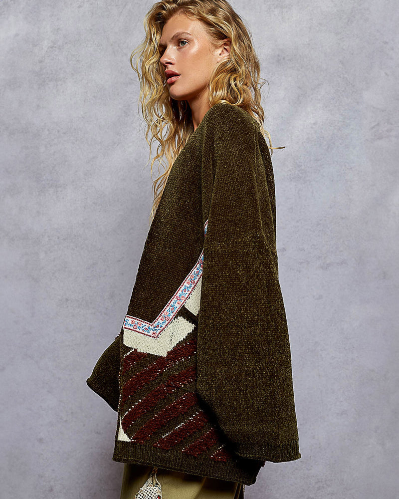 All The Stars Olive Chenille Cardigan
