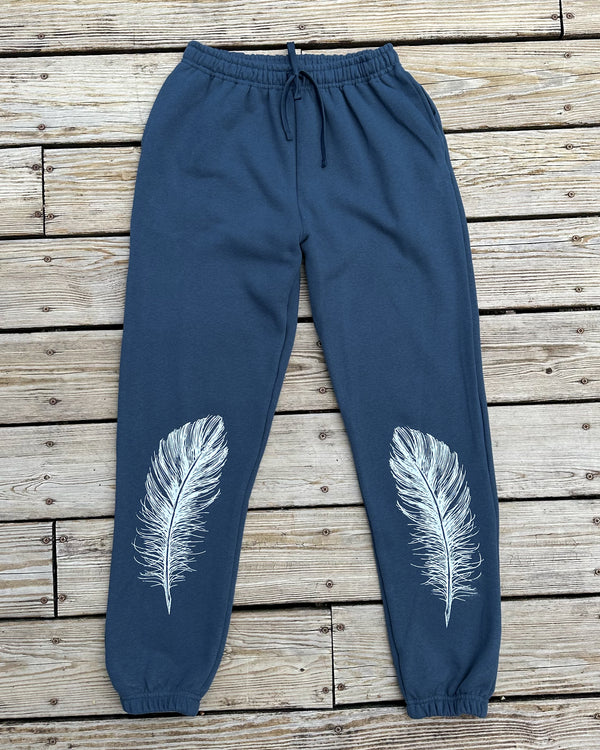 White Feather Sea Blue Sweatpants
