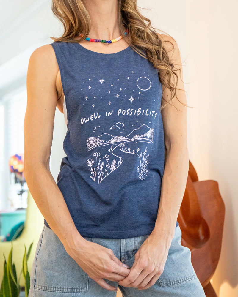 Dwell In Possibility.. - Navy Muscle Tee