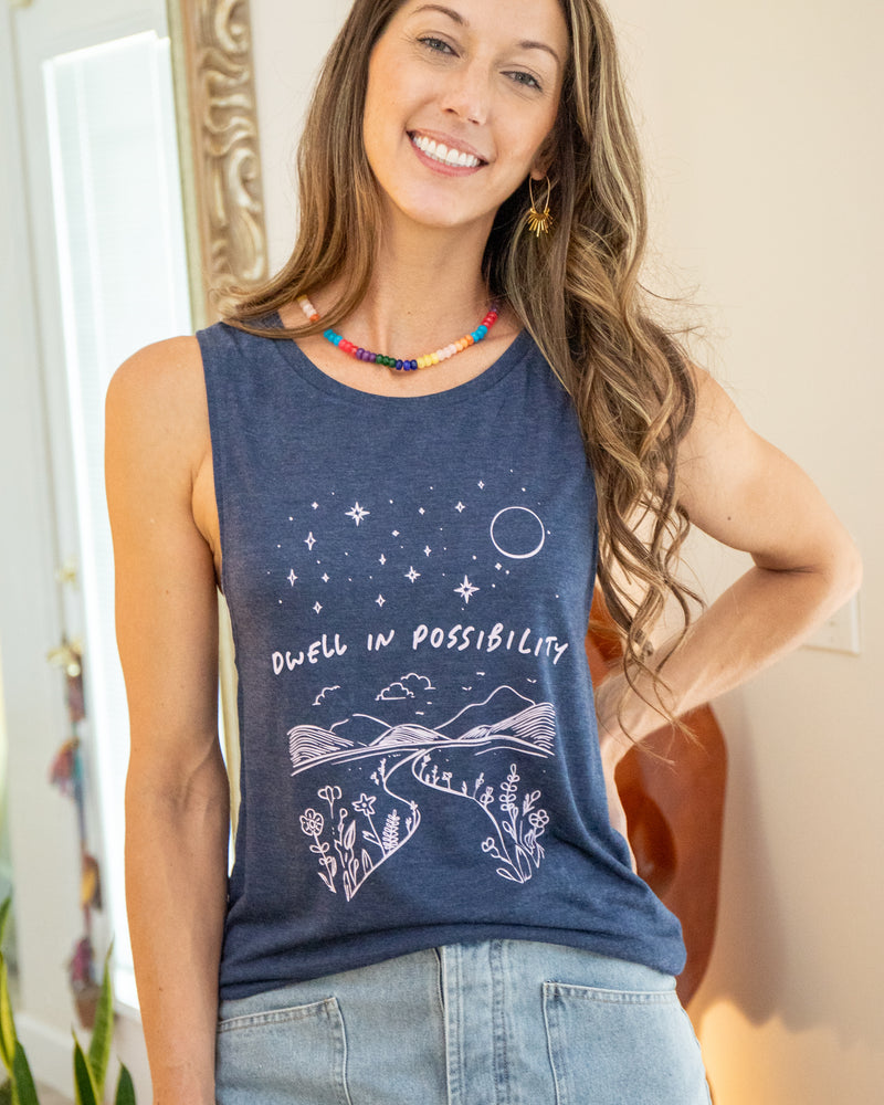 Dwell In Possibility.. - Navy Muscle Tee