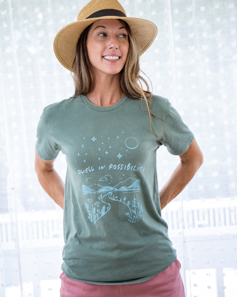 Dwell in Possibility - Soft Green Cotton Unisex Tee