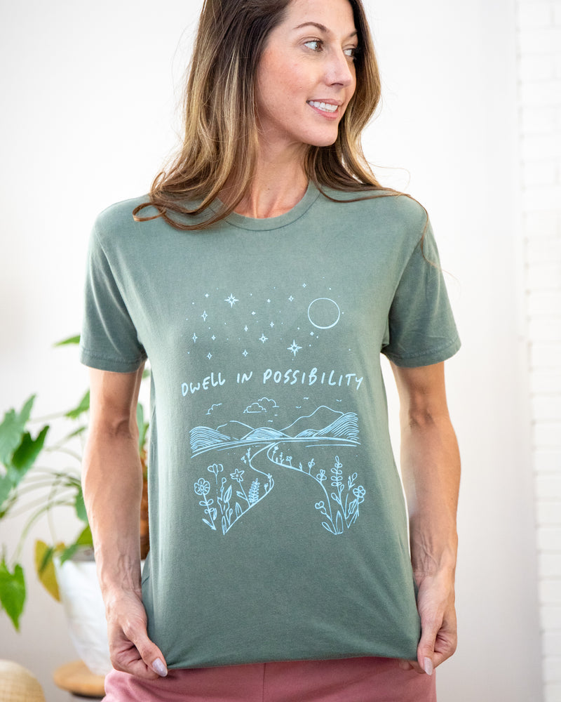 Dwell in Possibility - Soft Green Cotton Unisex Tee