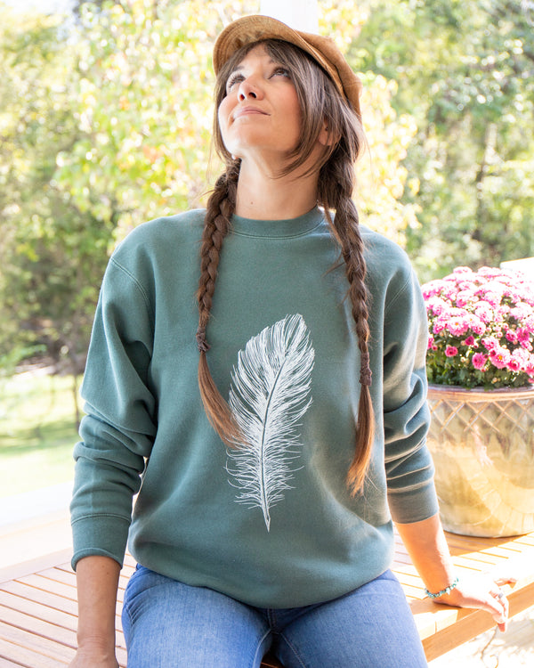 White Feather - Unisex Garment Dyed Pine Sweatshirt