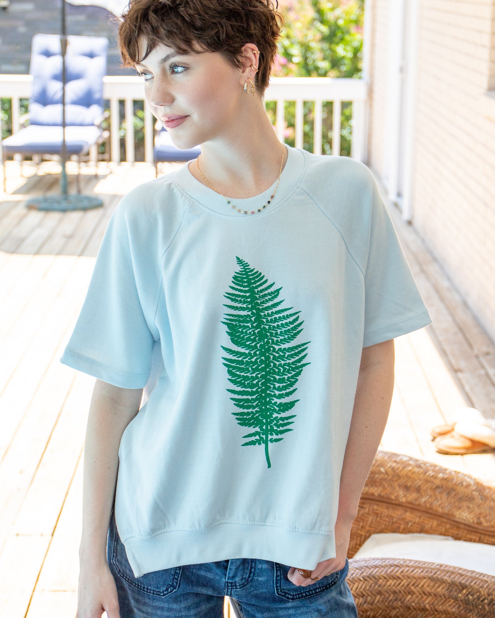 【DEARMINE】Terry Round Short Sleeve Knit CIDER Women's Knit Collar Geometric Button Short Sleeve Top