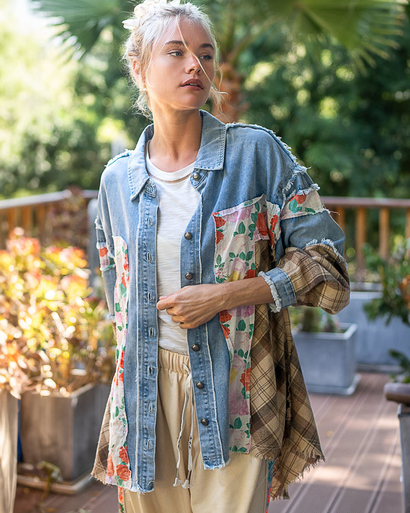 SIZE MEDIUM Floral, Flannel & Denim Oversized Shirt