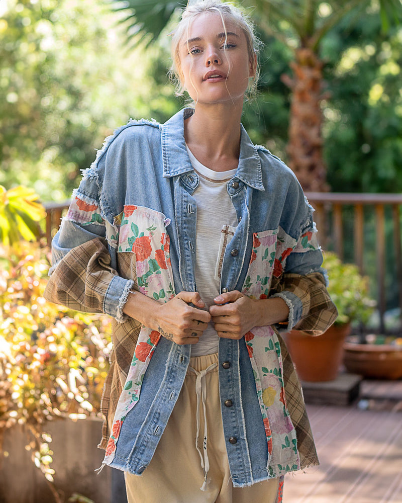 SIZE MEDIUM Floral, Flannel & Denim Oversized Shirt