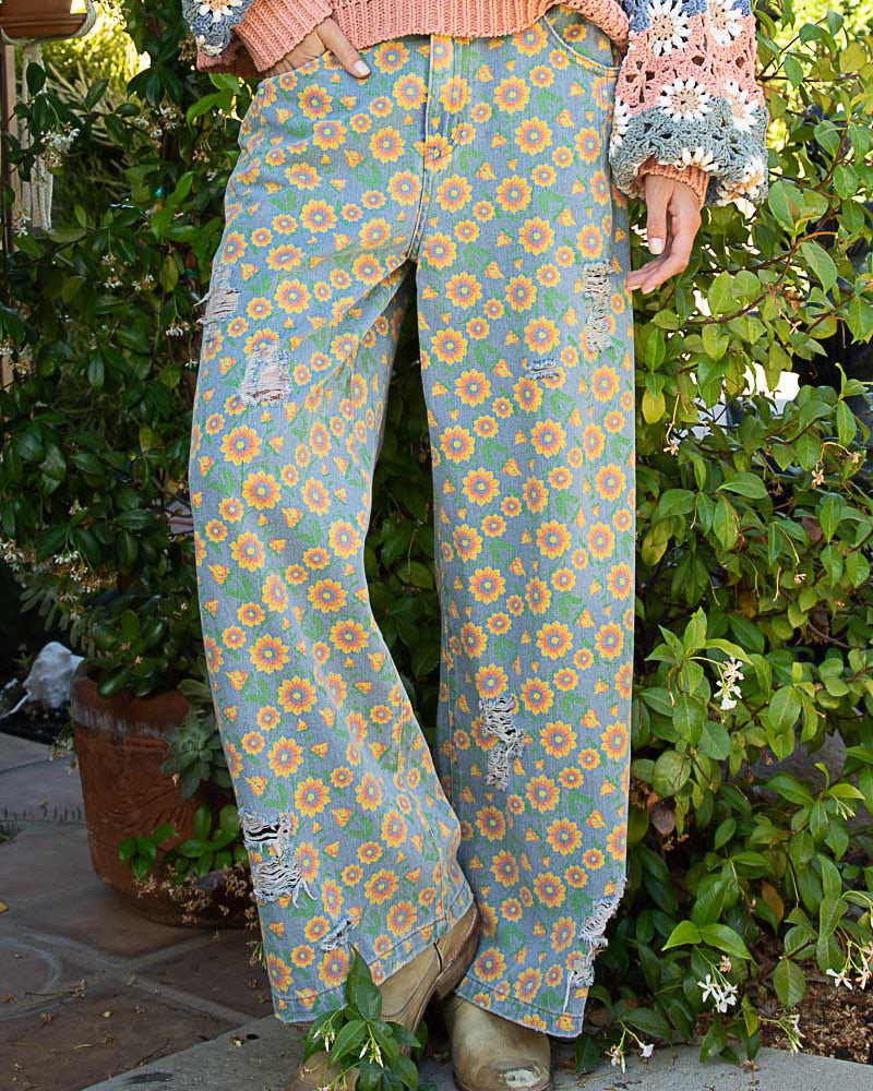 Flowers Wide Leg Jeans