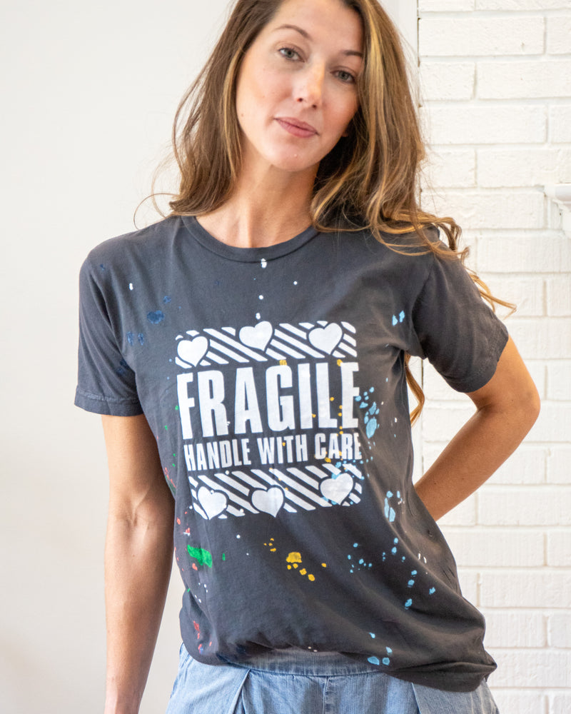 Fragile, Handle with Care - Black Unisex Splatter Tee