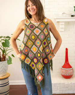 Granny Square Crochet Cotton Tank Poncho
