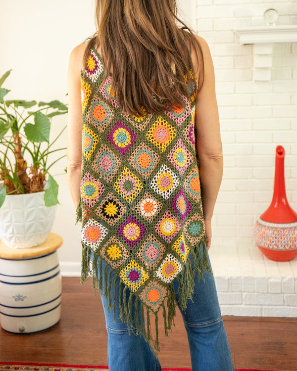 Granny Square Crochet Cotton Tank Poncho