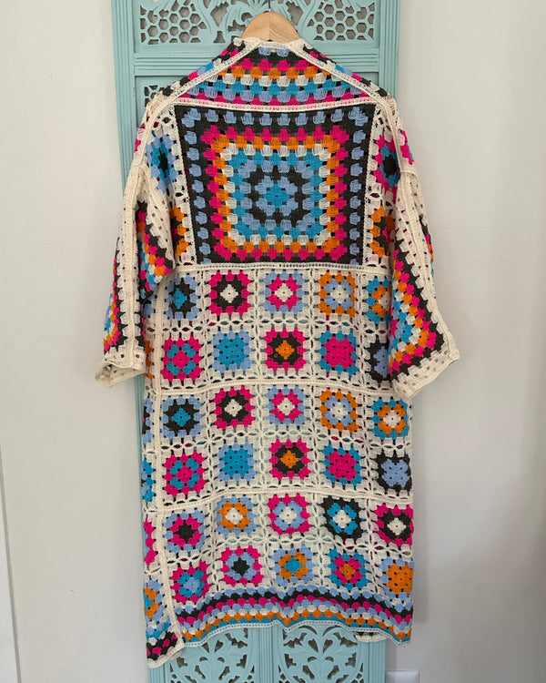 Crochet Granny Square Long Cardigan