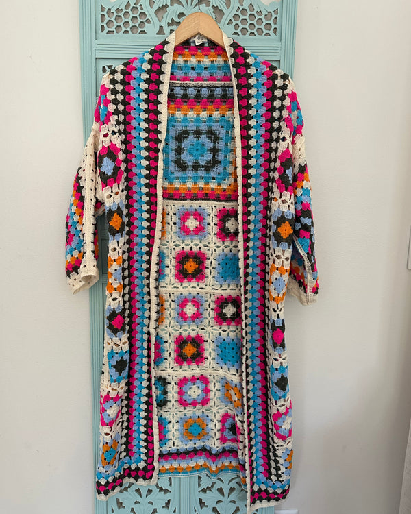Crochet Granny Square Long Cardigan