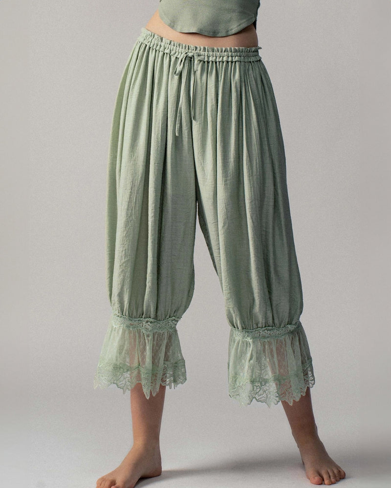 Sage Lace-Trimmed Cropped Bloomers