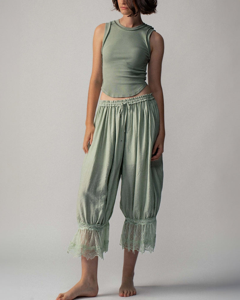 Sage Lace-Trimmed Cropped Bloomers