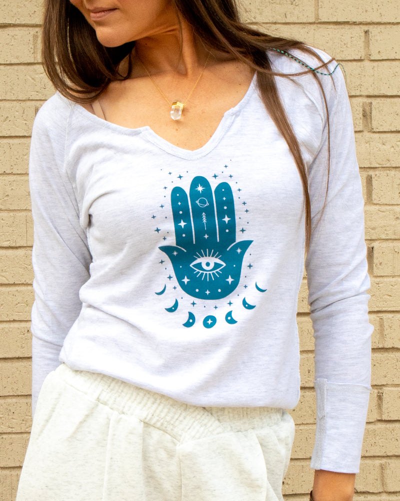 Hamsa Moon Phase Cotton V-Neck